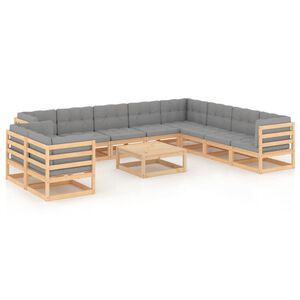 vidaXL 11 Piece Garden Lounge Set with Cushions Solid Pinewood