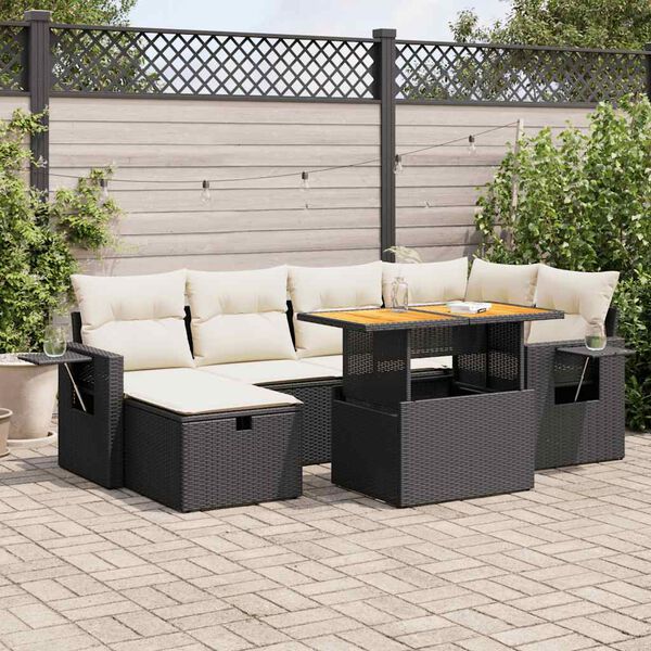 vidaXL 8 Piece Garden Sofa Set with Cushions Black Poly Rattan Acacia
