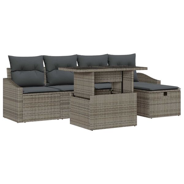 vidaXL Garden Sofa Set Height-Adjustable 6 pcs Grey Poly Rattan