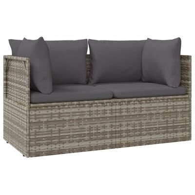 vidaXL 2-Seater Garden Sofa with Cushions Grey Poly Rattan