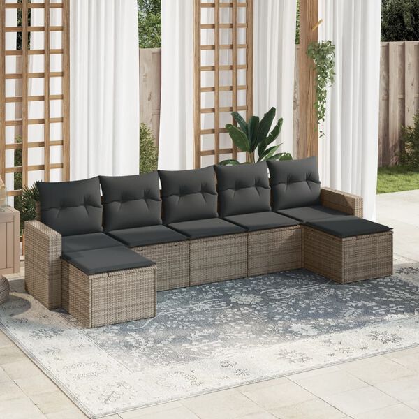 vidaXL 7 Piece Garden Sofa Set with Cushions Grey Poly Rattan
