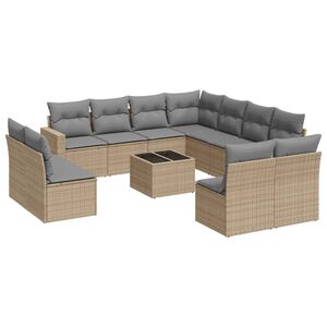 vidaXL 12 Piece Garden Sofa Set with Cushions Beige Poly Rattan