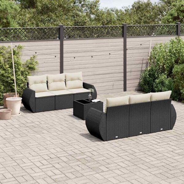 vidaXL 7 Piece Garden Sofa Set with Cushions Black Poly Rattan