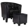 vidaXL Tub Chair with Footstool Black Faux Leather