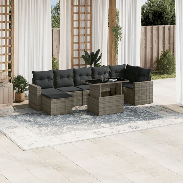vidaXL 8 Piece Garden Sofa Set with Cushions Grey Poly Rattan