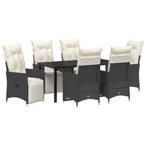 vidaXL Garden Dining Set 7 pcs Black Poly Rattan