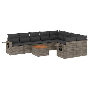 vidaXL 10 Piece Garden Sofa Set with Cushions Grey Poly Rattan