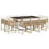 vidaXL 11 Piece Garden Dining Set with Cushions Beige Poly Rattan