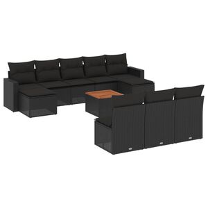 vidaXL 11 Piece Garden Sofa Set with Cushions Black Poly Rattan