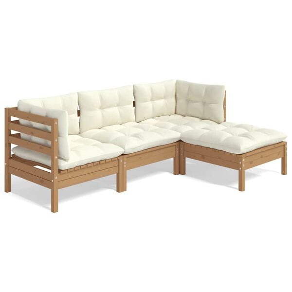 vidaXL 4 Piece Garden Lounge Set with Cushions Honey Brown Pinewood