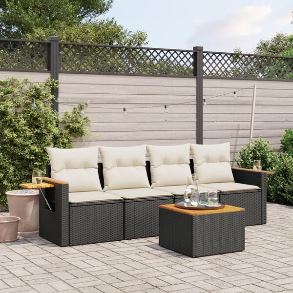 vidaXL 5 Piece Garden Sofa Set with Cushions Black Poly Rattan