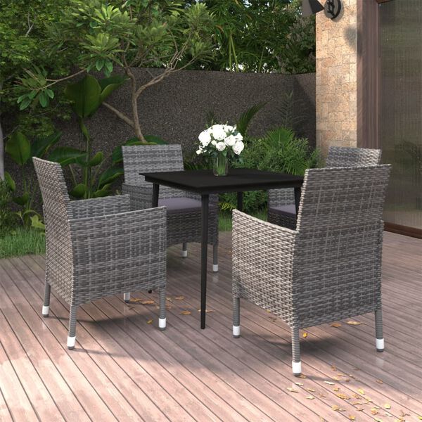 vidaXL 5 Piece Garden Dining Set with Cushions Poly Rattan and Glass