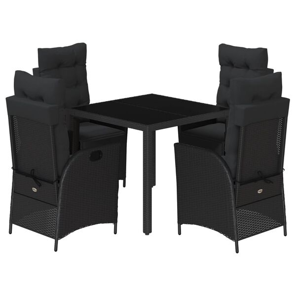 vidaXL 5 Piece Garden Dining Set with Cushions Black Poly Rattan