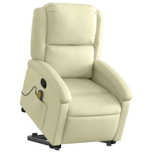 vidaXL Stand up Massage Recliner Chair Cream Real Leather