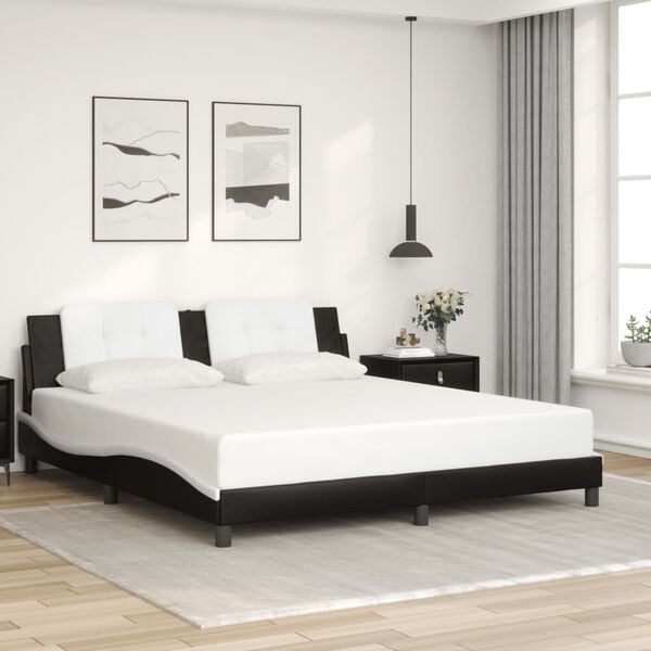 vidaXL Bed Frame without Mattress "Zadar" Black and White 180x200 cm King Fabric