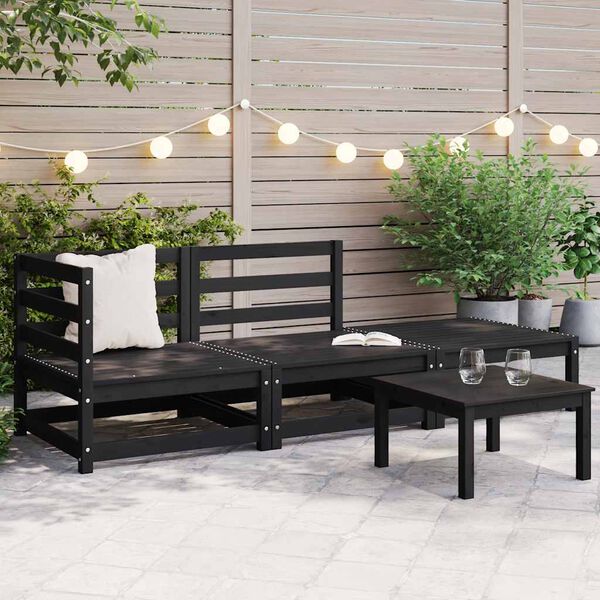 vidaXL 3 Piece Garden Lounge Set Black Solid Wood Pine