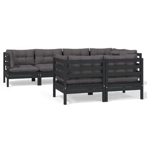 vidaXL 7 Piece Garden Lounge Set with Cushions Black Solid Pinewood