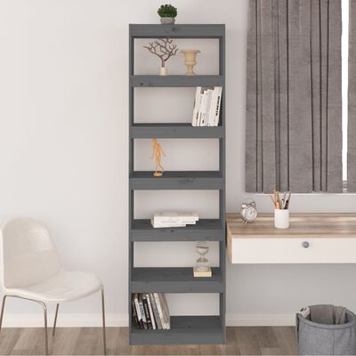 vidaXL Book Cabinet/Room Divider Grey 60x30x199.5 cm Solid Wood Pine