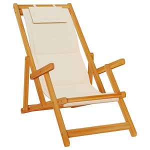 vidaXL Folding Beach Chair with Armrests Cream Acacia Wood & Textilene