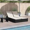 vidaXL Double Sun Lounger with Cushions Black Poly Rattan