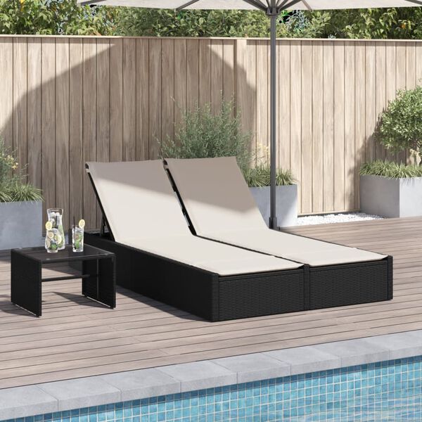 vidaXL Double Sun Lounger with Cushions Black Poly Rattan