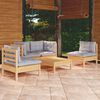 vidaXL 5 Piece Garden Lounge Set with Grey Cushions Solid Pinewood