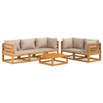 vidaXL 6 Piece Garden Lounge Set with Taupe Cushions Solid Wood