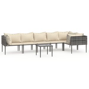 vidaXL 7 Piece Garden Lounge Set with Cushions Grey Poly Rattan
