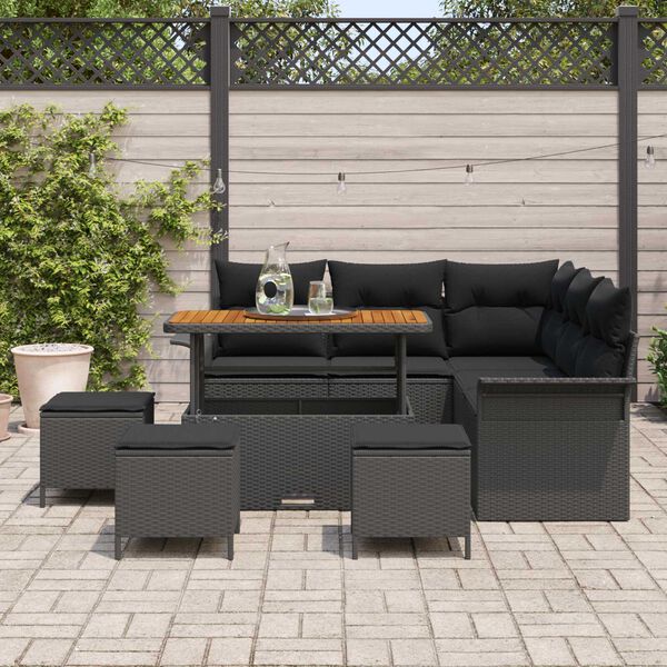 vidaXL Garden Sofa Set with Cushion 9 pcs Black Poly Rattan