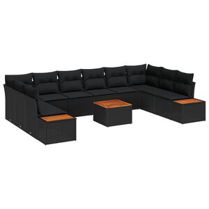 vidaXL Garden Sofa Set with Cushion 10 pcs Black Poly Rattan