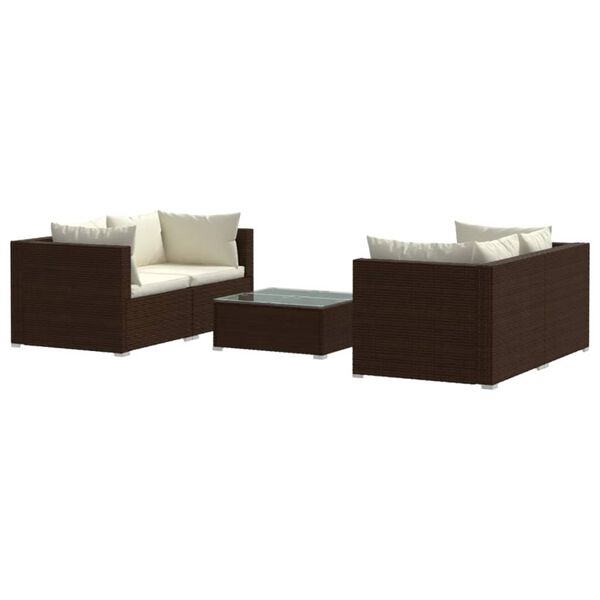 vidaXL 5 Piece Garden Lounge Set with Cushions Poly Rattan Brown