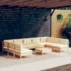 vidaXL 10 Piece Garden Lounge Set with Cream Cushions Solid Pinewood