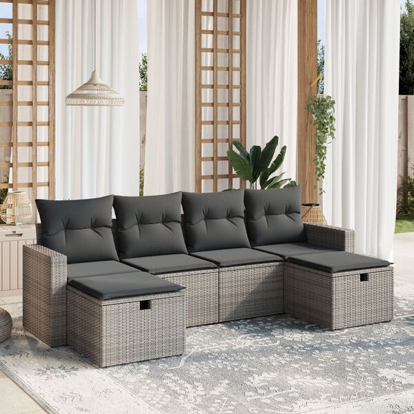 vidaXL 6 Piece Garden Sofa Set with Cushions Grey Poly Rattan