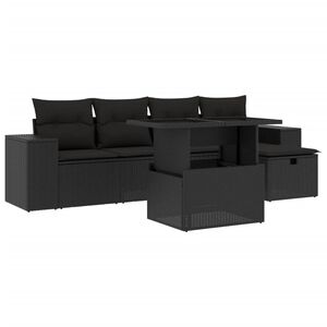 vidaXL 6 Piece Garden Sofa Set with Cushions Black Poly Rattan
