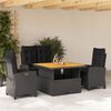 vidaXL 4 Piece Garden Dining Set with Cushions Black Poly Rattan
