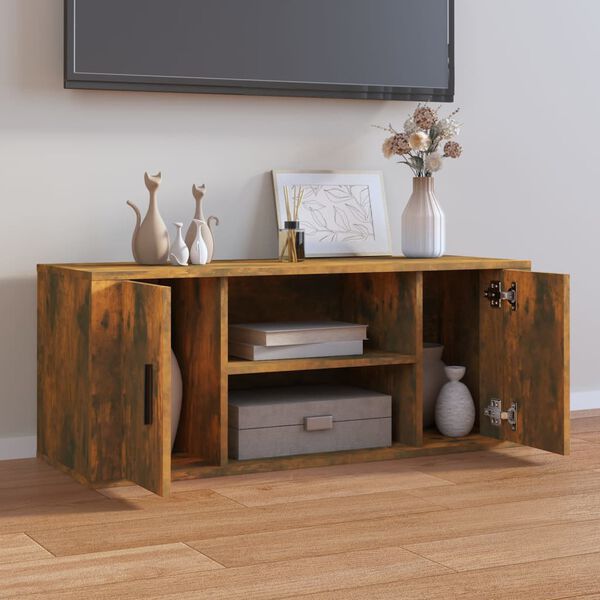 vidaXL TV Cabinet Smoked Oak 100x35x40 cm Engineered Wood