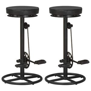 vidaXL Bar Stools 2 pcs Black Real Goat Leather