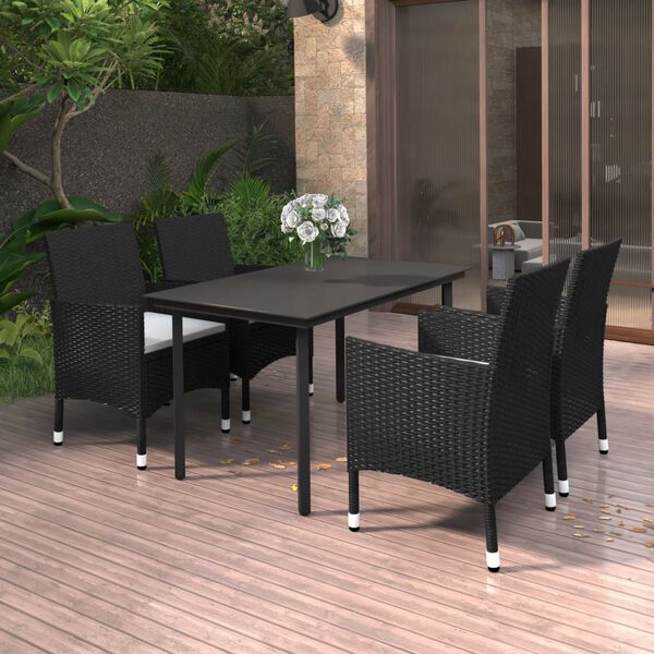 vidaXL 5 Piece Garden Dining Set Poly Rattan and Glass