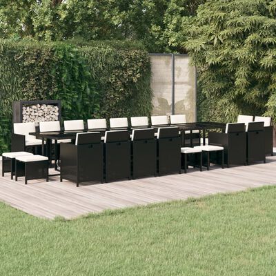 vidaXL 21 Piece Garden Dining Set with Cushions Black Poly Rattan