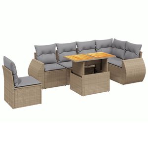 vidaXL 7 Piece Garden Sofa Set with Cushions Beige Poly Rattan