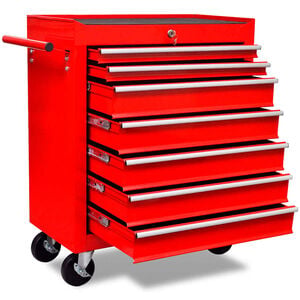 vidaXL Workshop Tool Trolley 7 Drawers Red