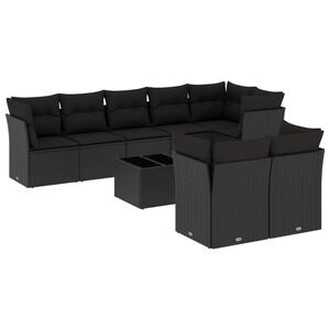 vidaXL 9 Piece Garden Sofa Set with Cushions Black Poly Rattan