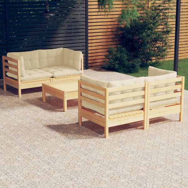 vidaXL 5 Piece Garden Lounge Set with Cream Cushions Pinewood