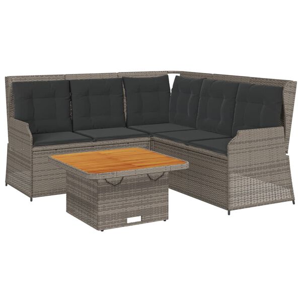 vidaXL 4 Piece Garden Lounge Set with Cushions Grey Poly Rattan