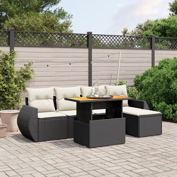 vidaXL 6 Piece Garden Sofa Set with Cushions Black Poly Rattan