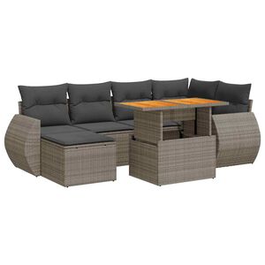 vidaXL 7 Piece Garden Sofa Set with Cushions Grey Poly Rattan