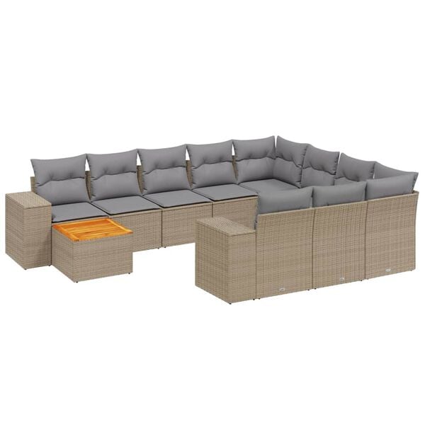 vidaXL 11 Piece Garden Sofa Set with Cushions Beige Poly Rattan
