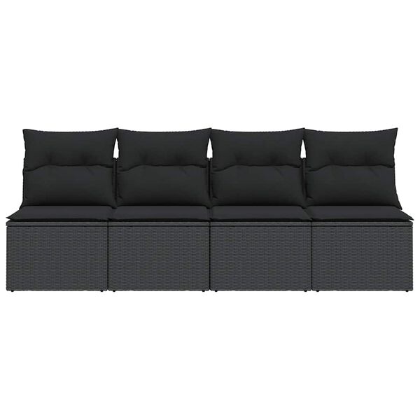 vidaXL Garden Sofa with Cushions 4-Seater Black Poly Rattan