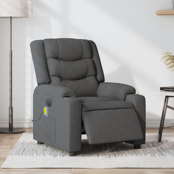 vidaXL Electric Massage Recliner Chair Dark Grey Fabric