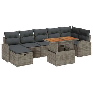vidaXL Garden Sofa Set Height-Adjustable 8 pcs Grey Poly Rattan